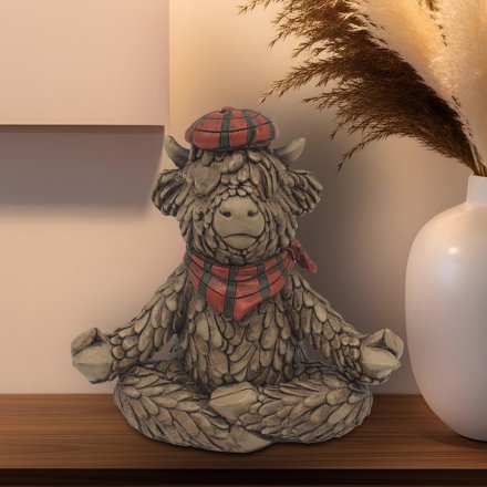 Hughie Tartan Highland Cow Yoga Pose