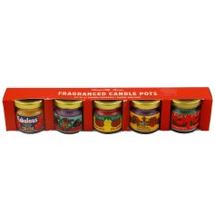 A set of 5 fragranced candle pots which each give off a garden perfume fragrance.