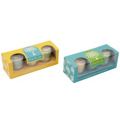 Add a tropical touch to your space with the S/3 Palm Votives