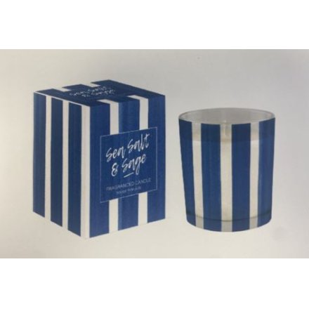 Blue Stripe Sea Salt Candle, 9cm 
