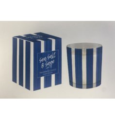 Add a touch of elegance with this 8x9cm Blue Stripe Candle