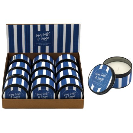  Blue Stripe Tin Candle, 5cm 