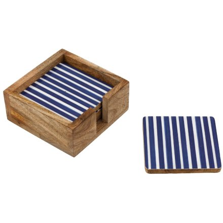S/4 Blue Stripe Enamel Coaster