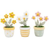 Brighten any space with this 14cm yellow fabric flower in a wooden pot