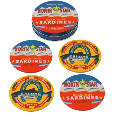S/4 Round Sardines Tin Coasters, 10cm 