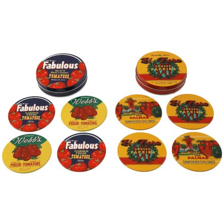 S/4 Tomato & Chilli Tin Coasters, 2/A 