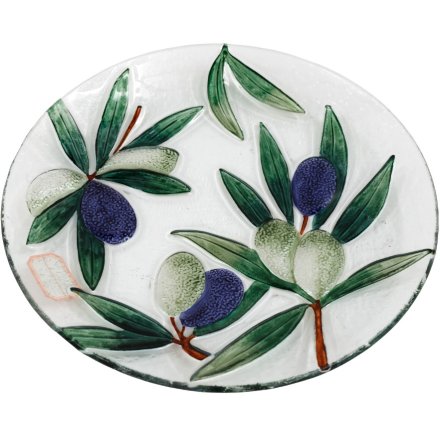 Olive Glass Plate, 30cm 
