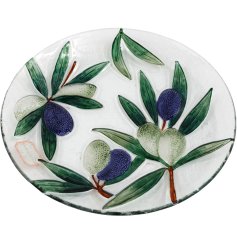 Elevate your dining with this 30cm Olive Glass Plate