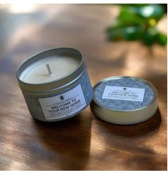 Welcome your new chapter with the Welcome To Your New Home 100ml Scented Tin Candle