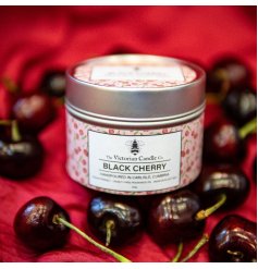 Indulge in the rich, luscious aroma of Black Cherry with this stylish 100ml scented tin candle