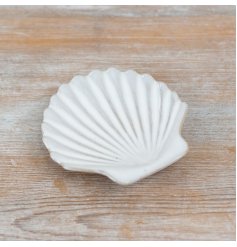 Chic white shell dish, ideal for serving small snacks or adding a stylish touch to any space.