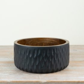 Sleek black wooden bowl, sturdy and stylish, ideal for presenting your favourite decor with elegance.