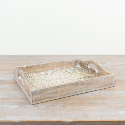a stylish patterned white wash serving tray 
