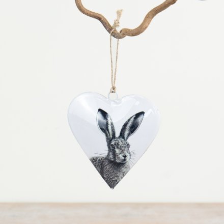 Rabbit Metal Hanging Heart,10cm 