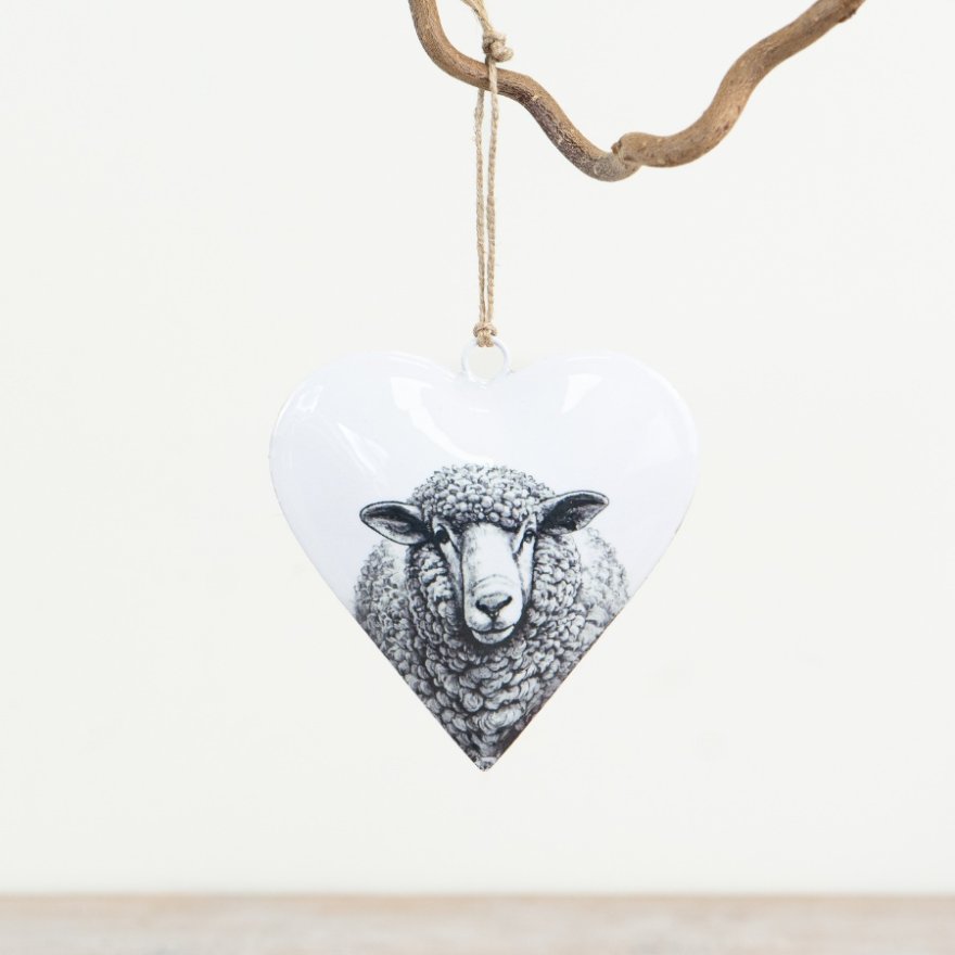 Metal Hanging Heart with Sheep Design, 10cm