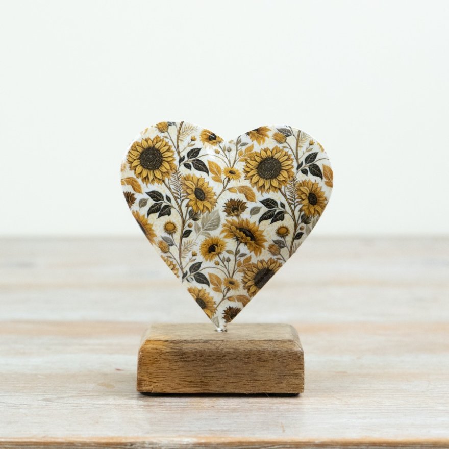 Wooden Base with Sunflower Heart, 12cm