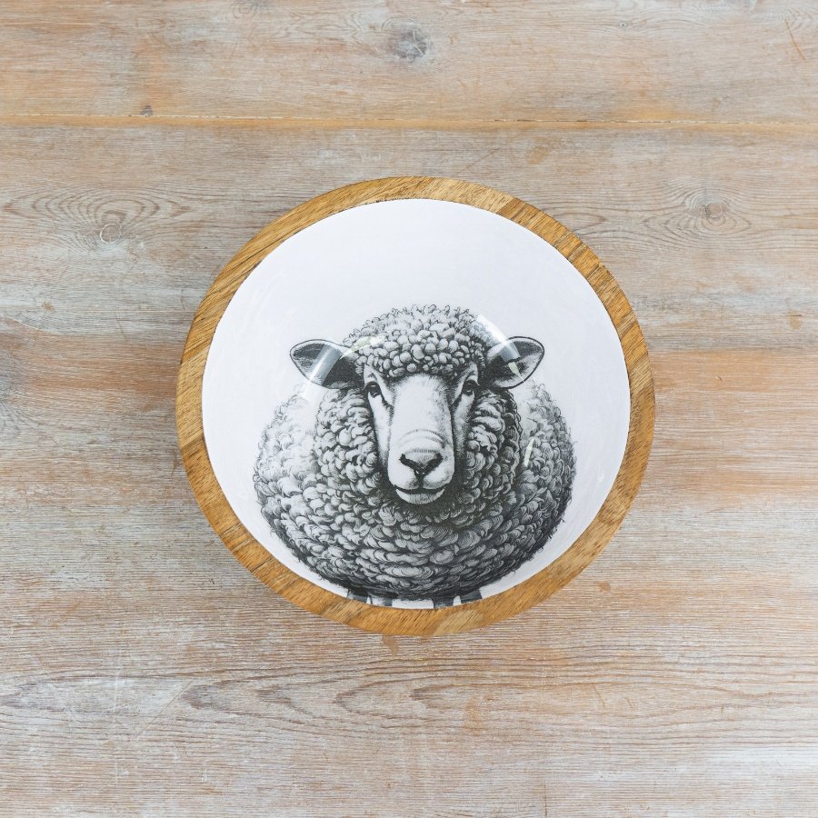 Wood & Enamel Sheep Bowl, 23cm