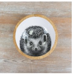 The Hedgehog Design bowl combines a sturdy wooden base with a smooth enamel finish