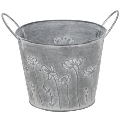 Charming rustic metal planter in stylish grey