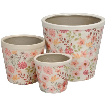 S/3 Pink Flower Planters