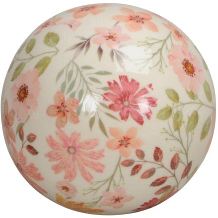 Stoneware Flower Ball Deco, 12cm 