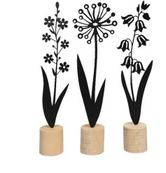 Elevate your decor with this elegant set of three black iron flower sculptures