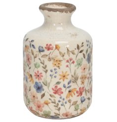 a charming floral design stoneware vase 