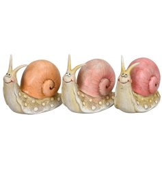 Add a cheerful splash of color to your space with this charming Snail Ornament