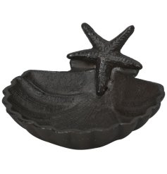 a stylish cast iron shell trinket dish 