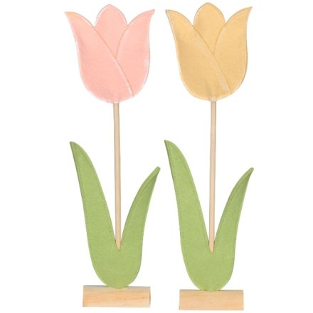 2/A tulip on Wood Base Deco, 13cm 
