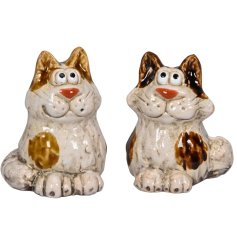 Charming Cream-Brownstone cat ornament with a beautifully glazed finis