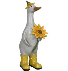 A charming Spring duck holding a gorgeous sunflower whilst wearing polkadot wellies! 