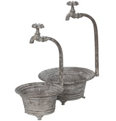 Enhance your garden with this Rustic Iron Bowls, each featuring a functional water tap and natural tone finish 