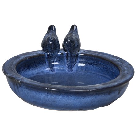 Glazed Earthenware Bird Bath & Feeder, 28cm 