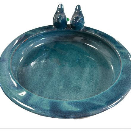 Glazed Earthenware Bird Bath & Feeder, 28cm 