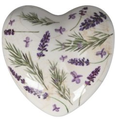A rustic stoneware heart with a charming lavender design. 