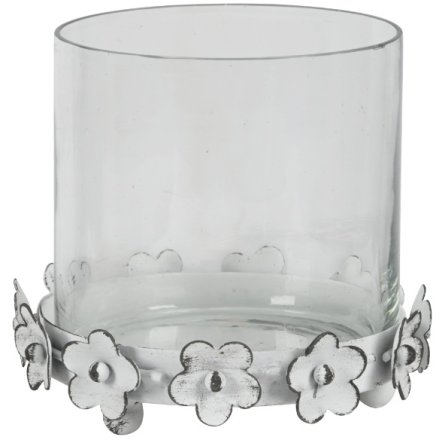 White Flower Candle Holder, 10cm