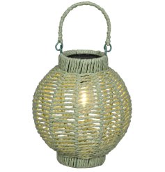 Illuminate your space with the charming LED Green Wicker Lantern 