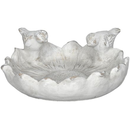 Flower Bird Bath with 2 Birds, 24cm 