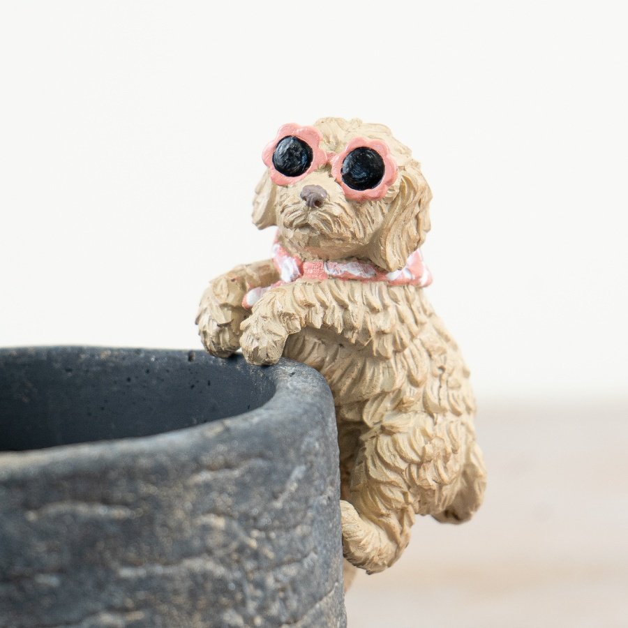 Adorable dog in sunglasses hanging pot holder.
