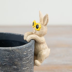 Adorable rabbit planter hanger sporting cool sunglasses for a charming touch.