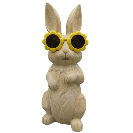 Bring charm home with this resin bunny sporting cute flower-shaped glasses.