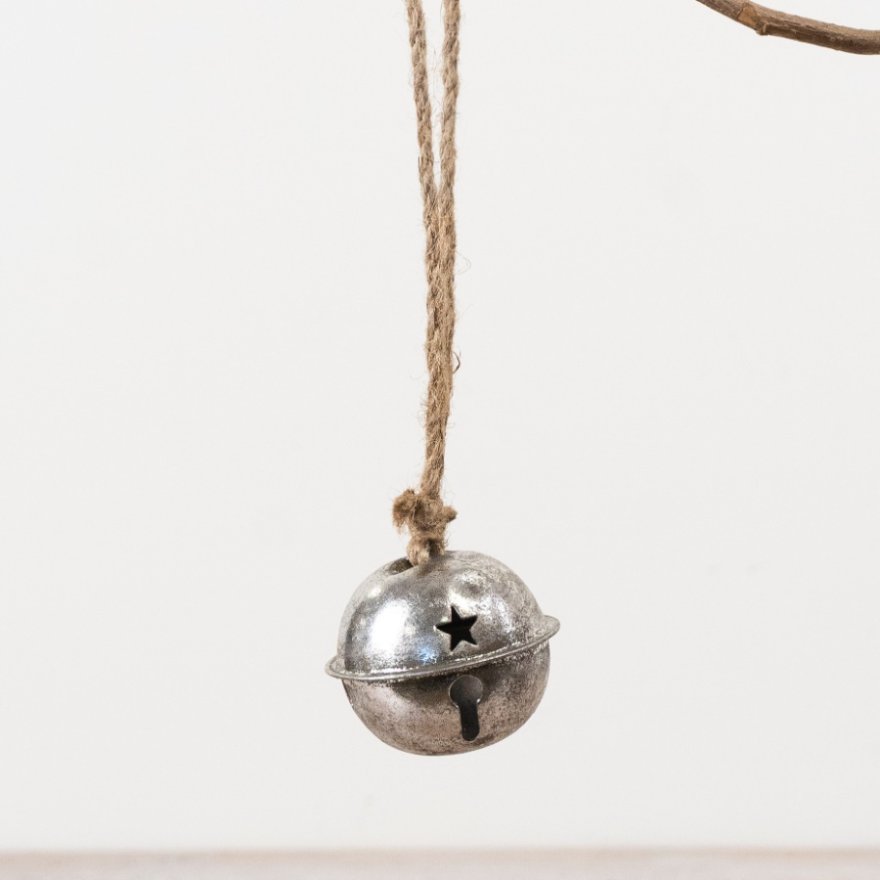 6cm Silver Metal Hanging Bell with Star Cut Outs
