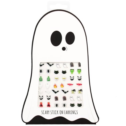 A set of 30 pairs of stick on earrings each in a spooky design.