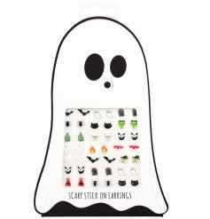 A set of 30 pairs of stick on earrings each in a spooky design.