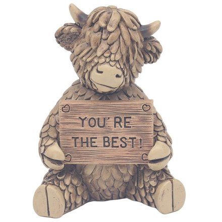 Hughie Highland Cow "You Are The Best" Brown Ornament, 10cm 