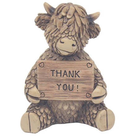 Hughie Highland Cow Thank You Sign, 10cm 