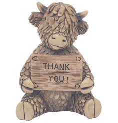 Charming Hughie Highland Cow Thank You Sign and ornament