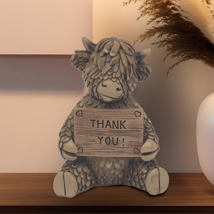Charming Hughie Highland Cow Thank You sign and ornament set