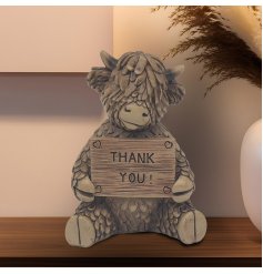 Charming Hughie Highland Cow Thank You sign and ornament set